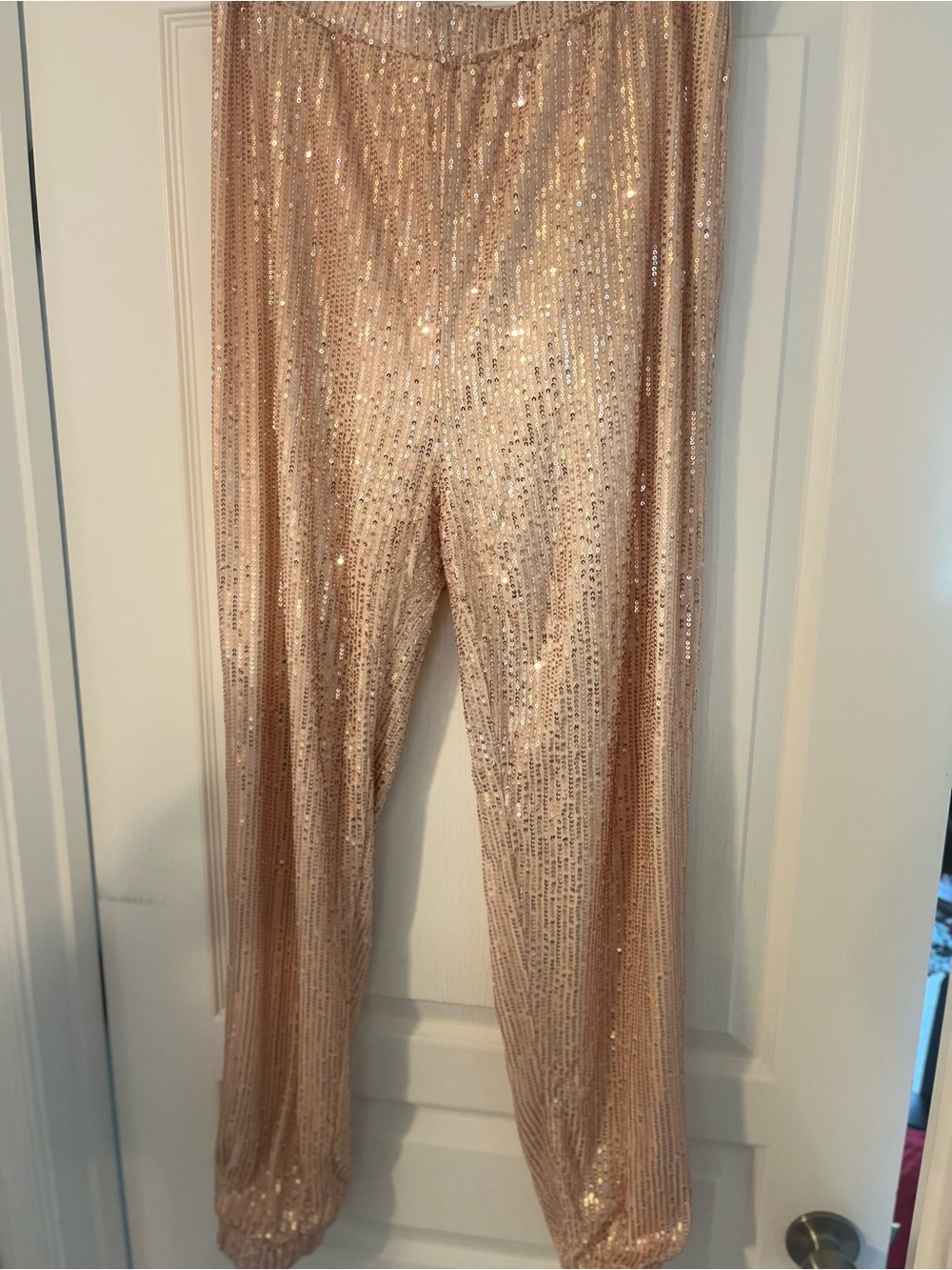 Sequined Rose Gold Stretch Pants
